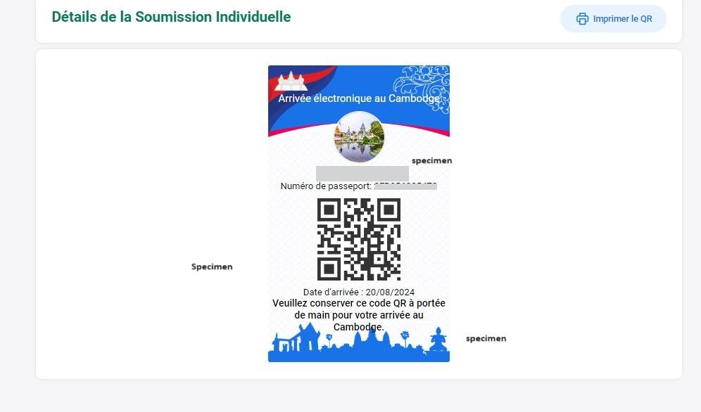 Enregistrement sur Cambodia E-Arrival 